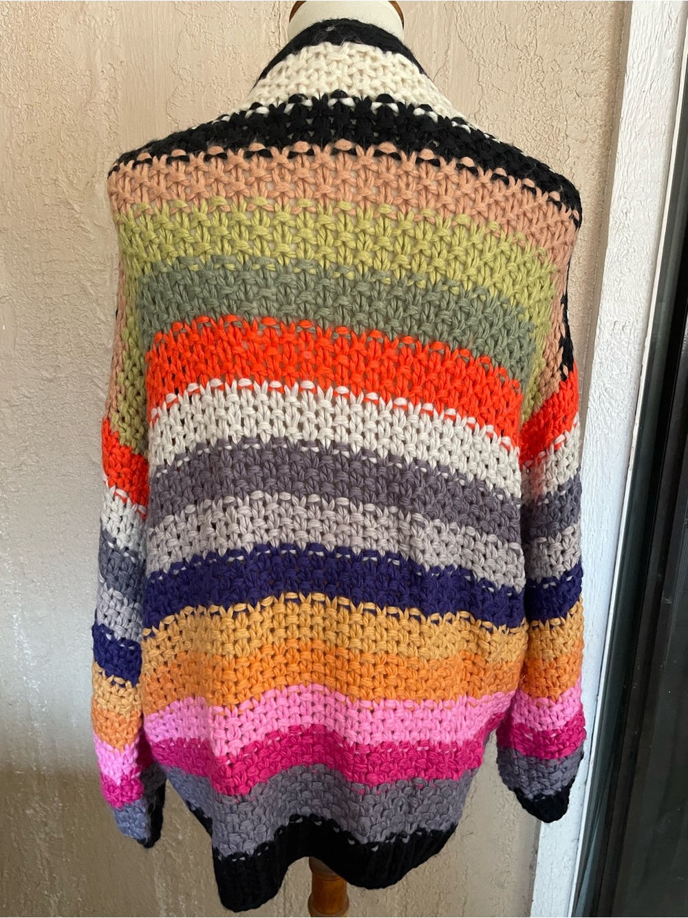 BiBi Multicolor Striped Open Crochet Cardigan - Black Trim - Picture 5 of 5